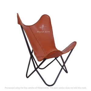 Butterfly Chair - Light Brown Buff Leather Butterfly Chair – Timeless Design with Sturdy Metal Frame, Perfect for Home Décor & Gifts