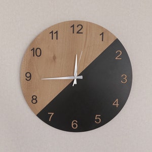Geometric Wooden Wall Clock 2-Color With Numbers, Minimalist Wooden Wall Clock, Modern Wooden Wall Clock, Wooden Wall Art, Wooden Wall Clock