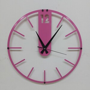 Large Pink Metal Wall Clock, Latin Numeral Pink Metal Wall Clock ...
