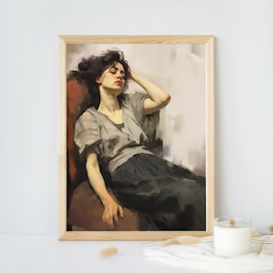 A Decadent Girl by Ramon Casas ,Matte Poster Wall Art, A Young Woman After The Dance Landscape Print, Modernism Fine Art Reproduction