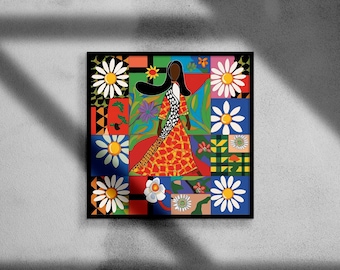 Faith Ringgold Reproduction Poster, Feminist African American Art, Floral Print