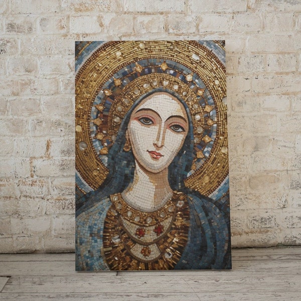 Byzantine Mosaic Canvas Art, Intricate Woman Portrait, Unique Home Decor, Perfect Gift for Art Lovers