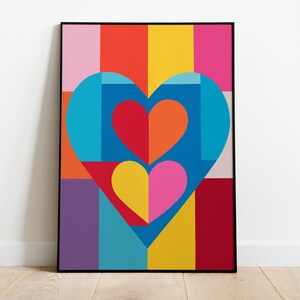 Milton Glaser Style Artwork, Heart Poster, Famous Graphic Designer, Colorful Heart Poster, Geometric Shapes, Gift for Mom, Valentines Gift