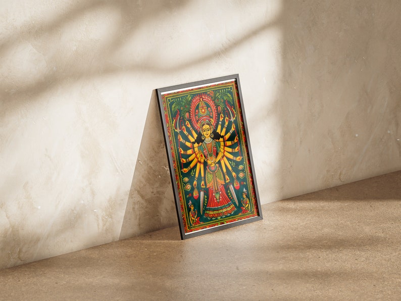 Indian folk art with our stunning Madhubani Poster. This exquisite piece of art, originating from the Mithila region of Bihar, captures the intricate patterns and vibrant colors characteristic of Madhubani painting