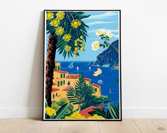Coast Art, Botanical Poster, Beach House Decor, Nautical Decor, Beach Wall Art, Italy Landscape Art, Portofino Italy, Summer Seaside