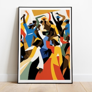 Jacob Lawrence Style African American Art Print, Vibrant Harlem Renaissance Wall Art, Black Culture Modern Abstract Poster, Black History