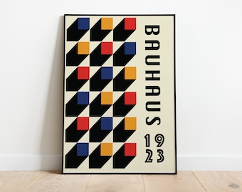 Bauhaus Poster, Bauhaus Exhibition Chevron Pattern Poster, Abstract Geometric Line Art Poster, Mid Century Modern