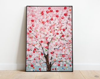 Damien Hirst Cherry Blossom Poster, Modern Floral Oil Painting