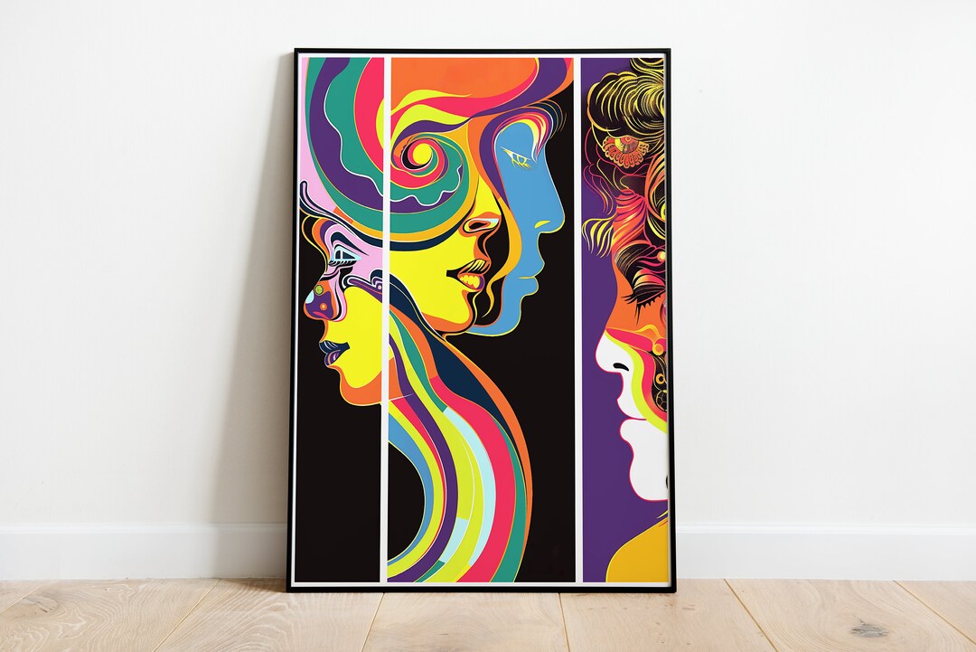 Milton Glaser Inspired Poster, Colorful Psychedelic Art, Woman