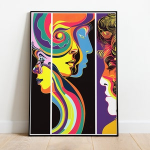 Milton Glaser Inspired Poster, Colorful Psychedelic Art, Woman Face Poster, 60s Poster, Abstract Figure, Advertising, Graphic Design