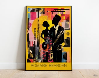 Romare Bearden, Reproducción de póster, Obra de arte del Renacimiento de Harlem, Arte afroamericano, Póster de música jazz, Arte collage