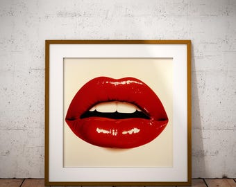 赤い唇 水彩リッププリント ファッションリップポスター 抽象的な