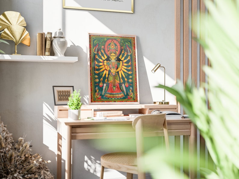 Indian folk art with our stunning Madhubani Poster. This exquisite piece of art, originating from the Mithila region of Bihar, captures the intricate patterns and vibrant colors characteristic of Madhubani painting