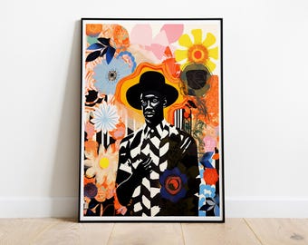 Kerry James Marshall Inspired Black Art Print: Afrocentric Floral Portrait