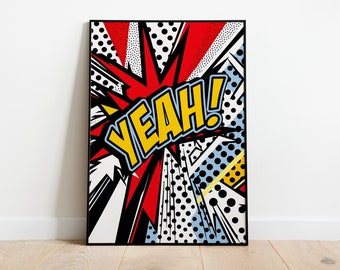 Yeah Poster, Pop Art Print, Roy Lichtenstein, Yeah Print, Retro  Comic Art, Contemporary Art, Lichtenstein, Roy Lichtenstein Art