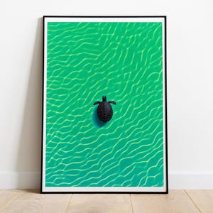Impresión artística "Serenidad de tortuga marina", impresión artística de tortuga marina, ambiente oceánico, decoración costera, póster de vida marina, póster minimalista del océano