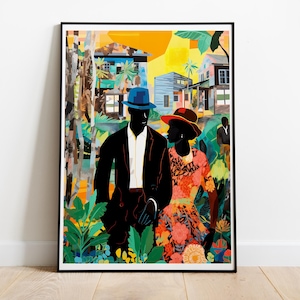 Black Couple Silhouette Wall Art, Black History Month Art, Afrocentric Poster, African American Love Print, Tropical Urban Romance Decor