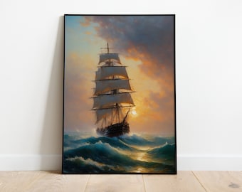 Ivan Konstantinovich Aivazovsky Style Painting, Ship on a Stormy Sea Poster, Romanticism art,  Aivazovsky Paintings