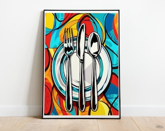 Retro Kitchen Utensils Poster, 60s Comic Pop Art
