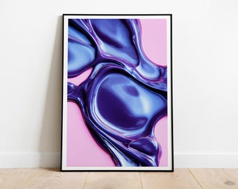Purple Abstract Glossy Wall Art, Modern Fluid Print