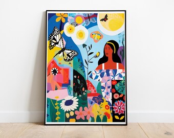 Matisse Inspired Art Print, Black Woman Portrait, Botanical Collage