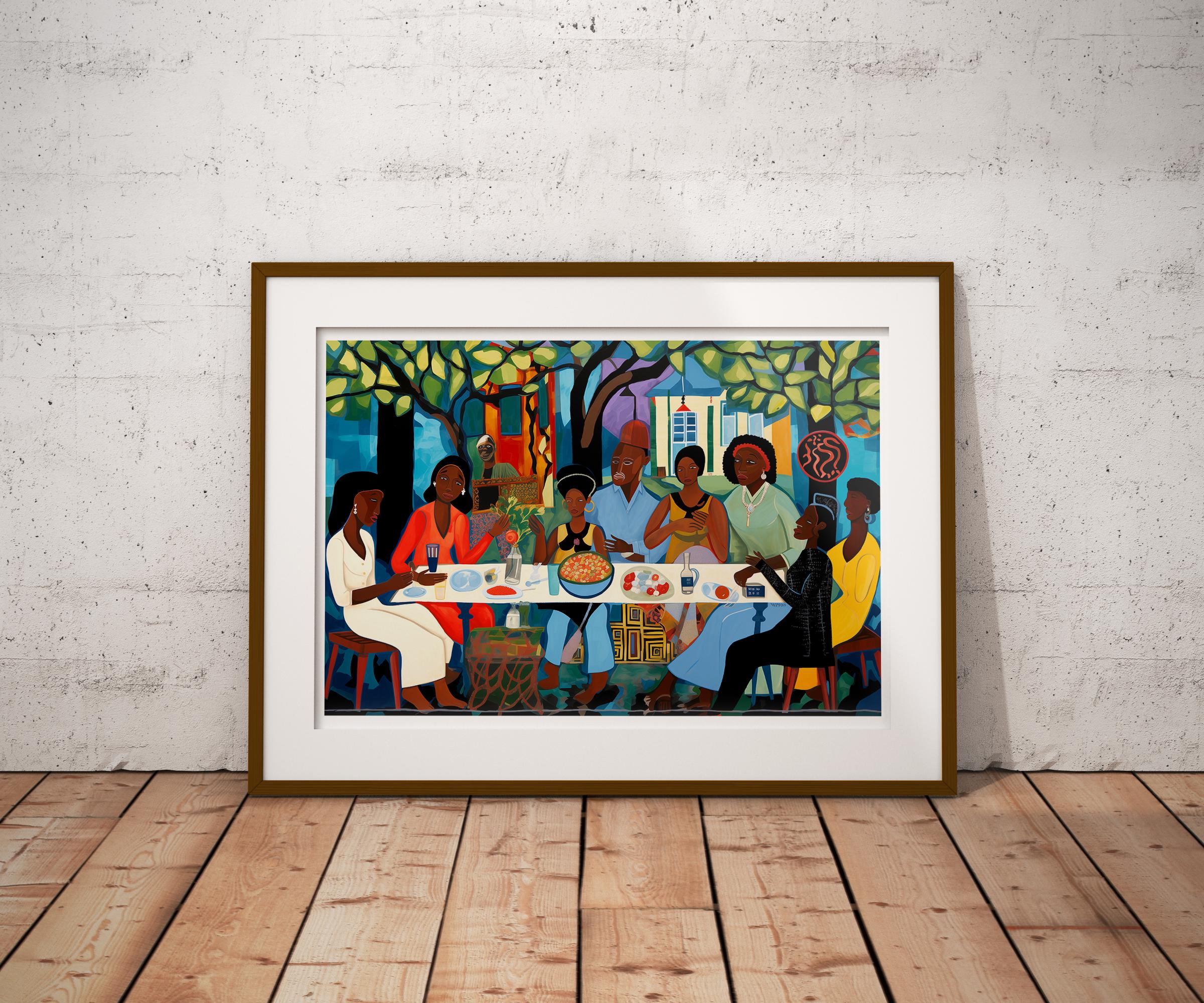African American Family Dinner Art, Black Culture Wall Decor, Black ...