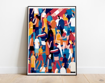 Abstract Crowd Poster, Vibrant Maximalist Home Decor