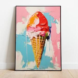 Eis Poster, Food Poster, Eis Kunst, Ölmalerei Poster, Malerei, Retro Küche Wand Dekor, Eis Zeichen