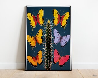Butterfly Cactus Hyper Realistic Art Print, Symmetrical Composition