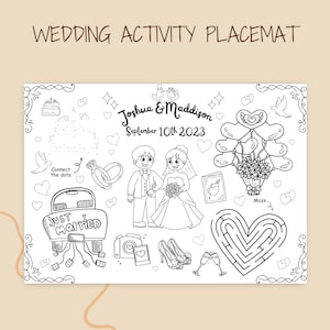 Wedding Coloring Placemat For Kids Wedding Activity Book Printable Wedding Activity Placemat Custom Coloring Book