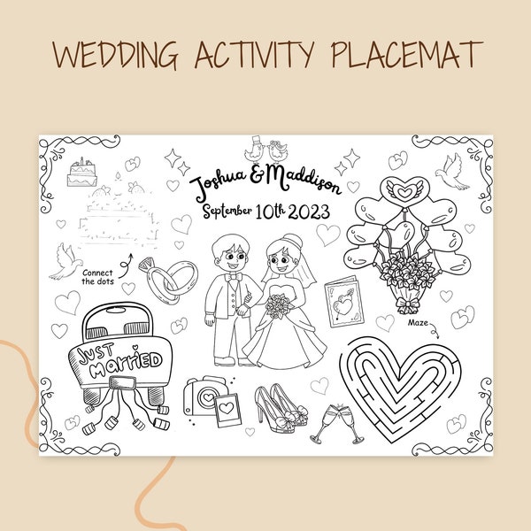 Wedding Coloring Placemat For Kids Wedding Activity Book Printable Wedding Activity Placemat Custom Coloring Book