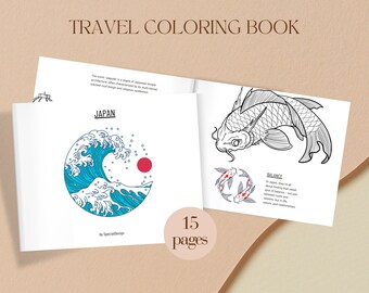 Japanese Coloring Book For Adults & Kids, Travel Theme (PDF Pattern)