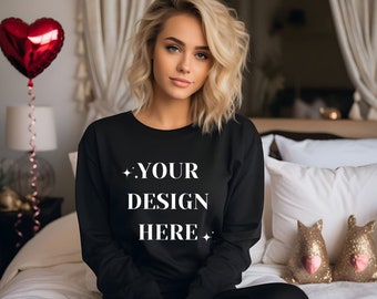 Gildan 18000 model | Gildan zwart sweatshirt mockup | Sweatshirtmodel Mockup | G180-model | Schwarze Gildan-modellen met ronde hals | Stoppen