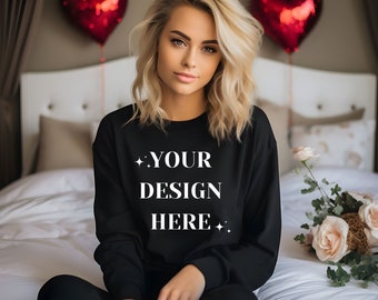 Gildan 18000 model | Gildan zwart sweatshirt mockup | Sweatshirtmodel Mockup | G180-model | Schwarze Gildan-modellen met ronde hals | Stoppen