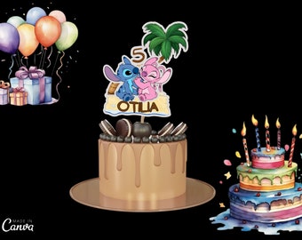 Topper de pastel digital Stitch y Lilo - ARCHIVO DIGITAL