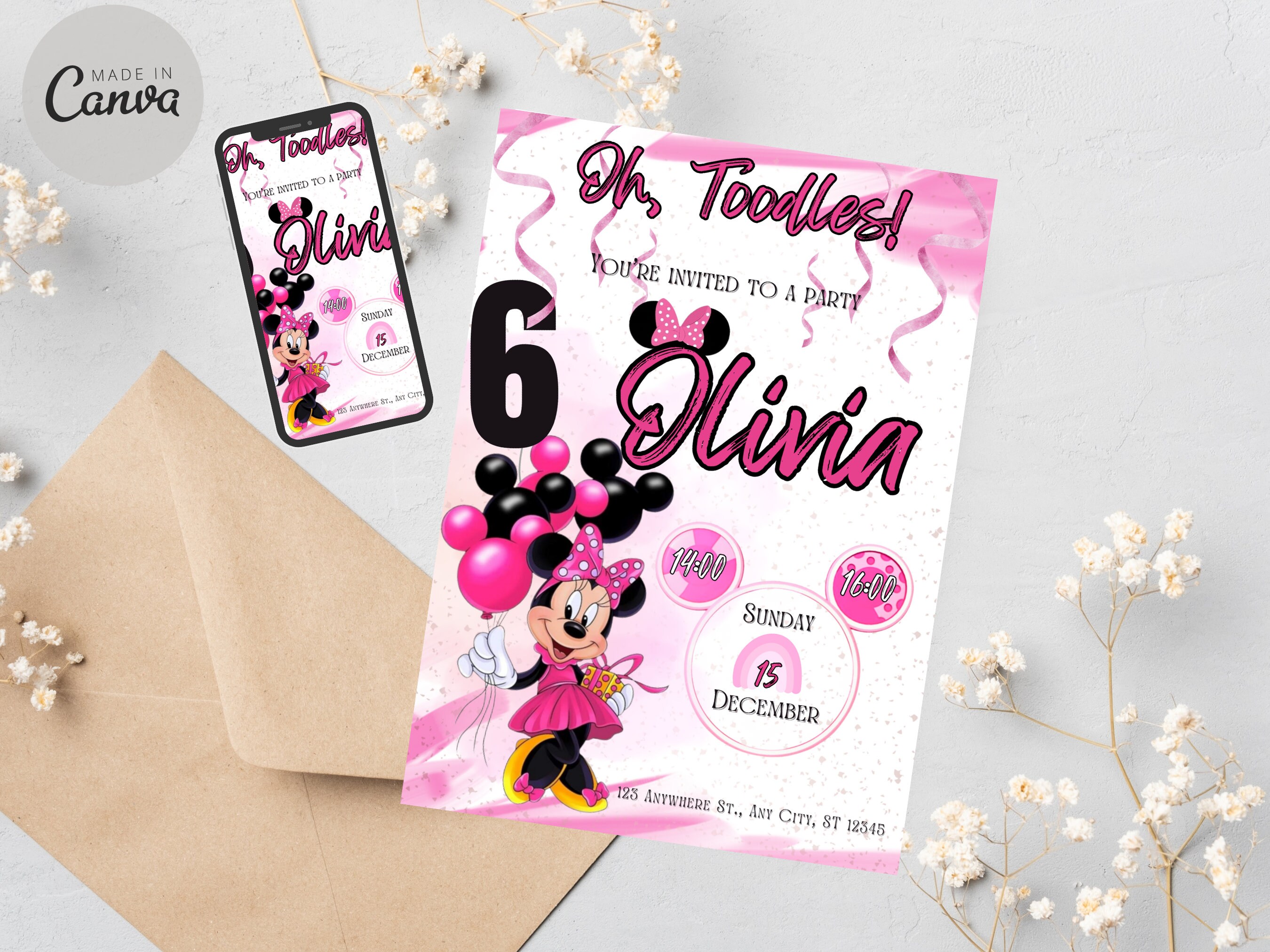 Editable Minnie Mouse Invitation, Printable Invitation, Digital Template, Cute Invite Oh-toodles ...
