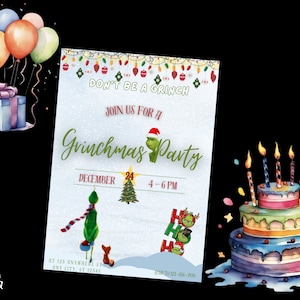 Grinch Party  Invitation, Grinch Editable, Printable Invitation, Template, Invite Instant Download, Merry Grinchmas invitation,