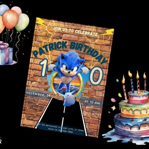 Sonic  the Hedgehog Birthday Party Invitation Template, Editable, Printable Birthday Party Invitations, Digital Kids Party Invite