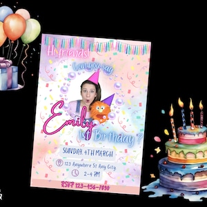 Convite editável da Sra. Rachel, convite editável da Sra. Rachel, convite infantil de aniversário, convite digital, para impressão, modelo de convite, Canva