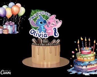Adorno digital para tarta Stitch y Angel - ARCHIVO DIGITAL