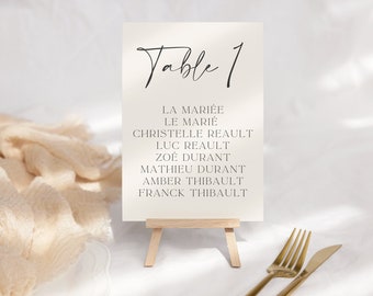 Printable and customizable wedding table number with CANVA, modern and minimalist table plan