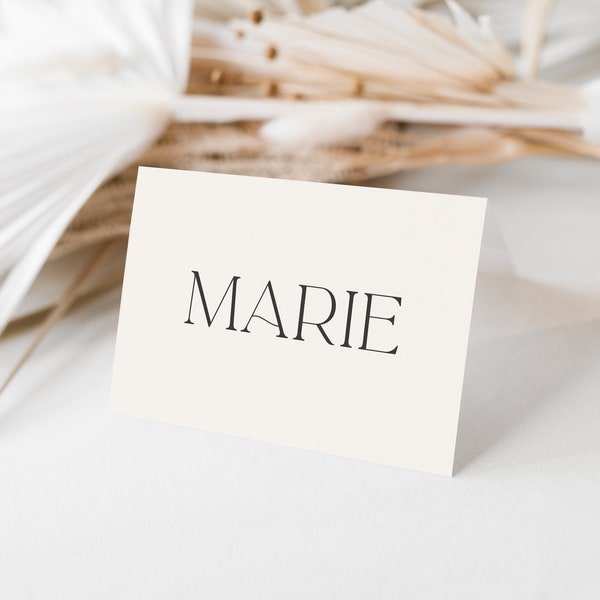 Marque-place mariage imprimable et personnalisable avec CANVA, noms invités mariage modernes et minimalistes
