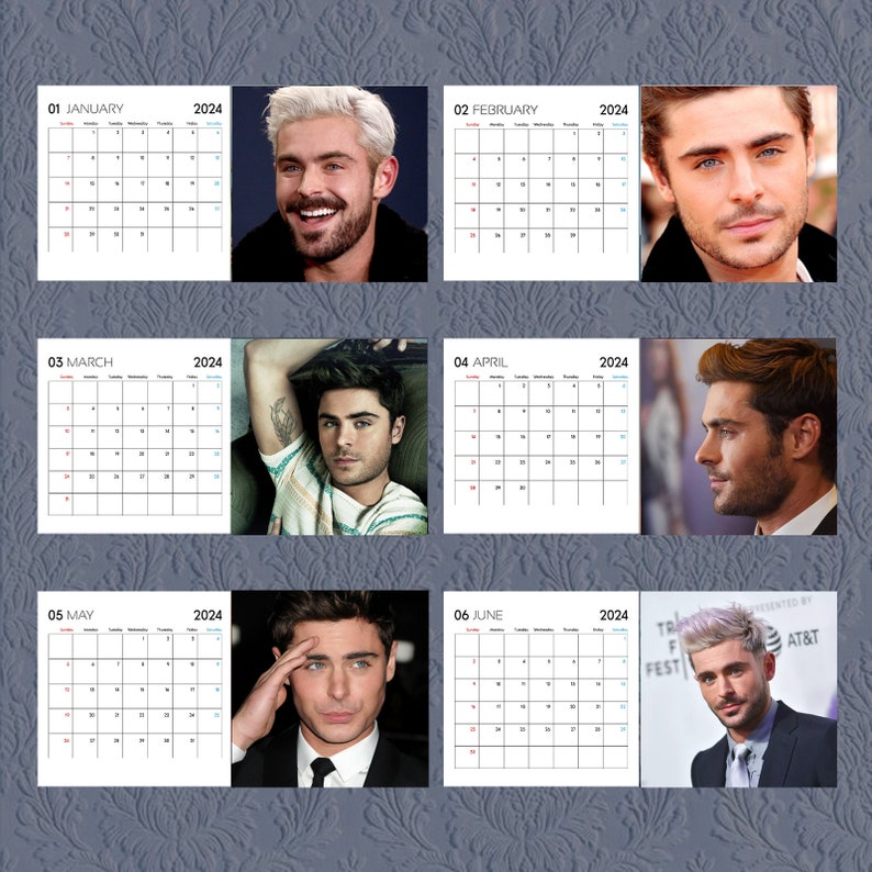 Zac Efron Calendar 2024, Celebrity Calendar, Zac Efron 2024 Wall