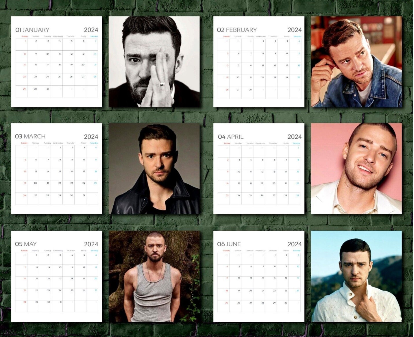 Justin Timberlake Calendar 2024, Celebrity Calendar, Justin Timberlake