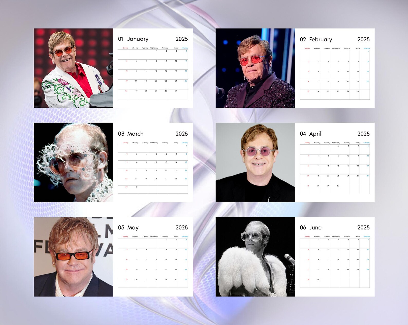 Elton John Calendar 2025, Personalized Calendar, Idol Calendar, Yearly