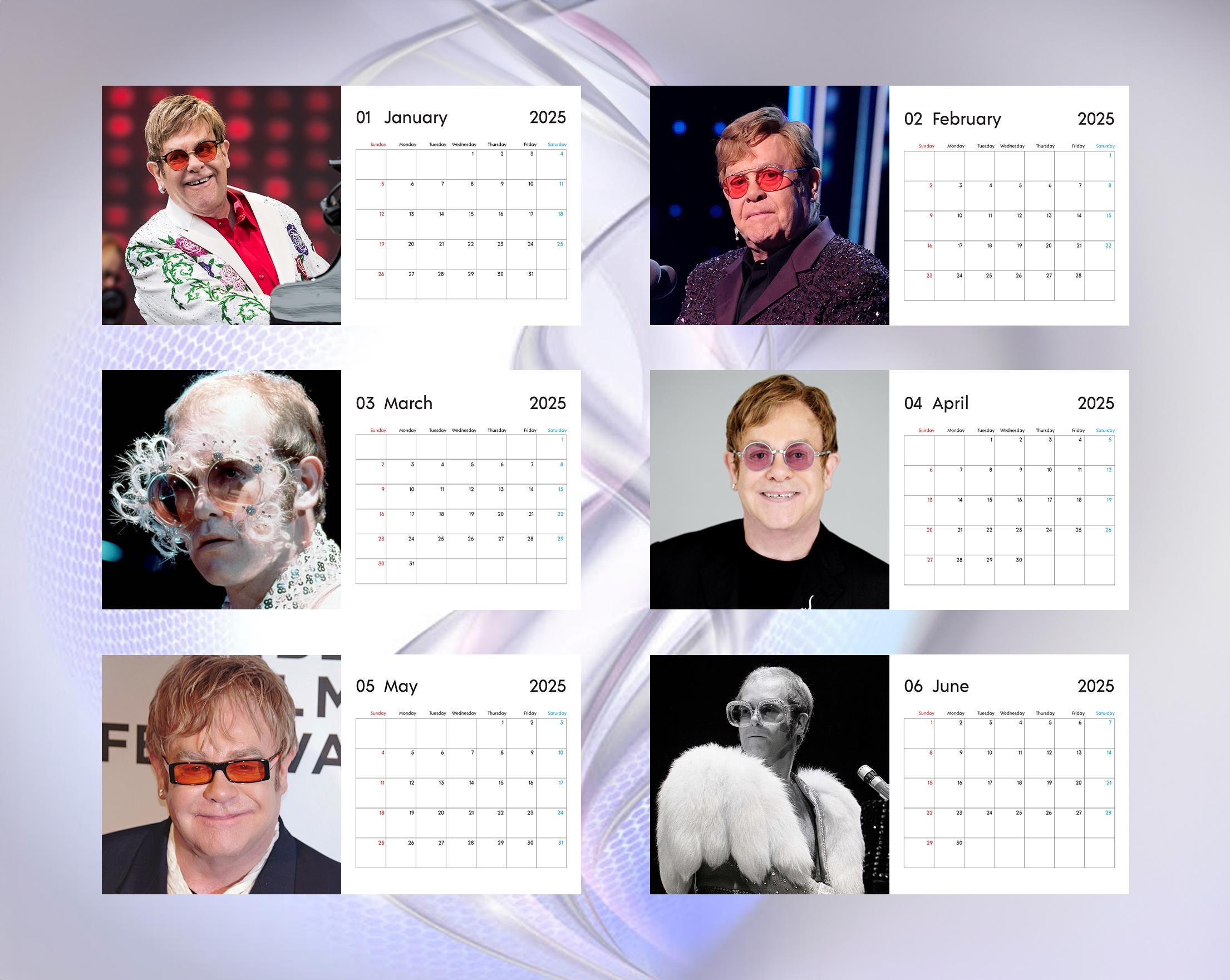Elton John Calendar 2025, Personalized Calendar, Idol Calendar, Yearly