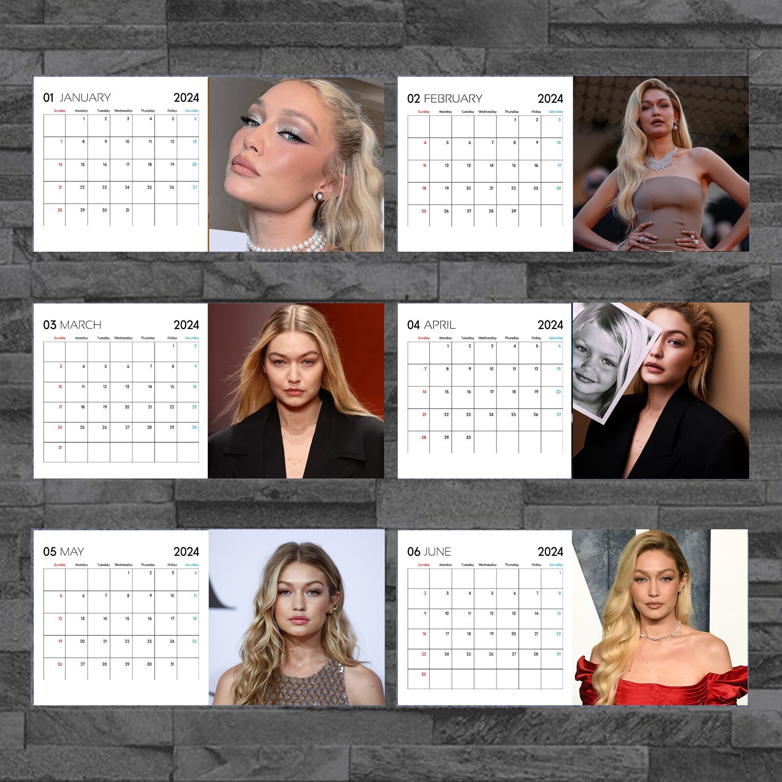 Gigi Hadid Calendar 2024, Celebrity Calendar, Gigi Hadid 2024 Wall