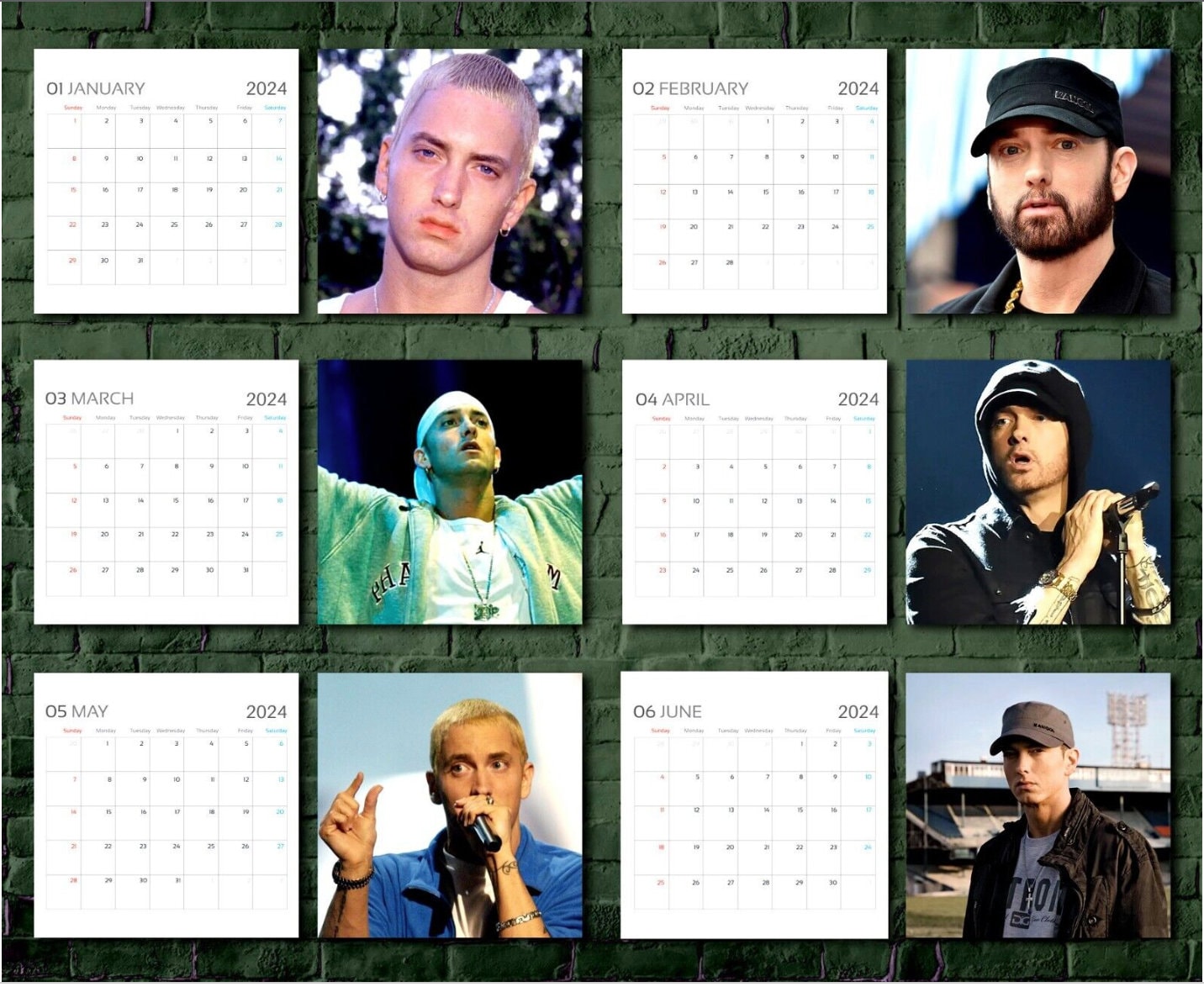 Eminem Calendar 2024, Celebrity Calendar, Eminem 2024 Wall Calendar