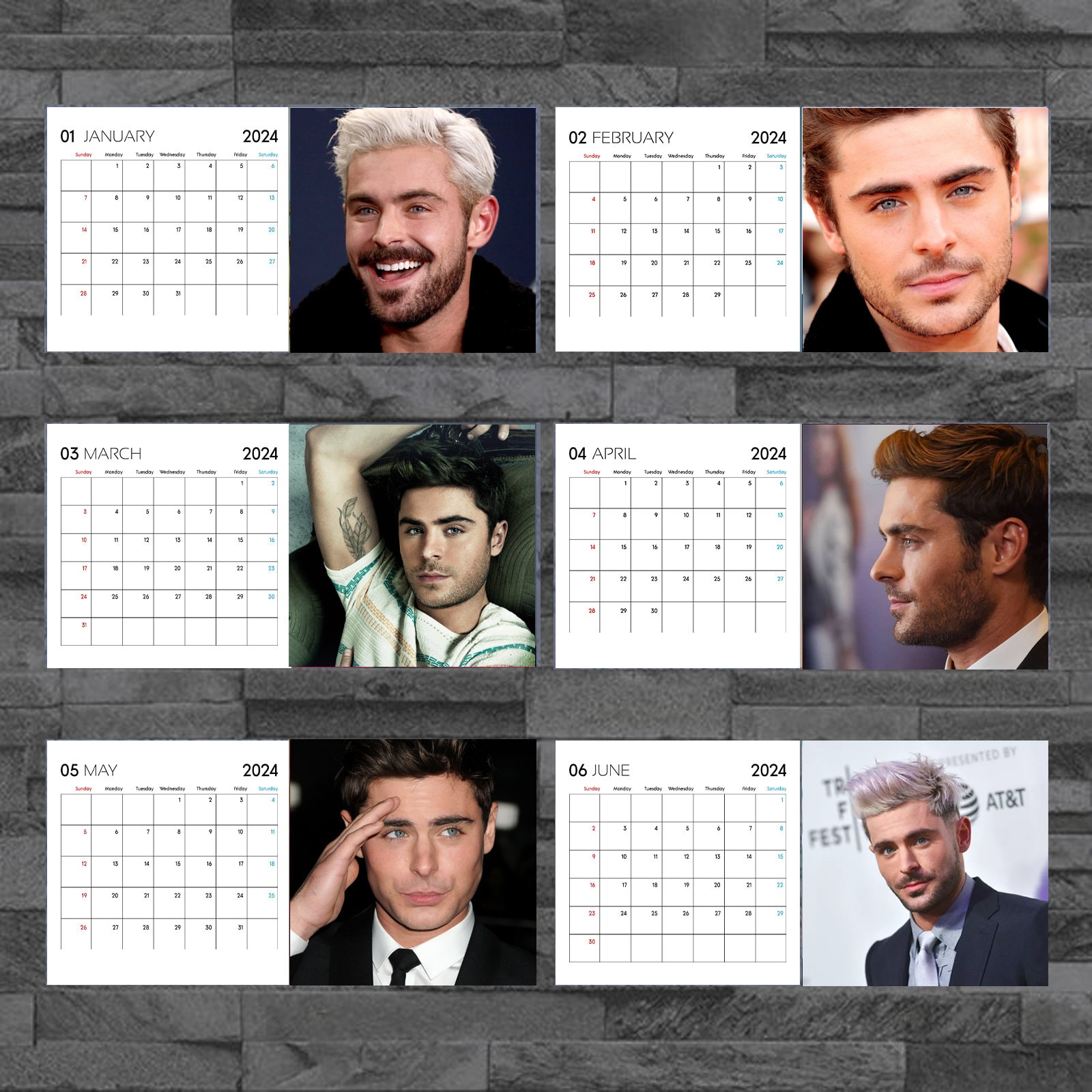 Zac Efron 2024 Calendar, Celebrity Calendar, Zac Efron 2024 Wall