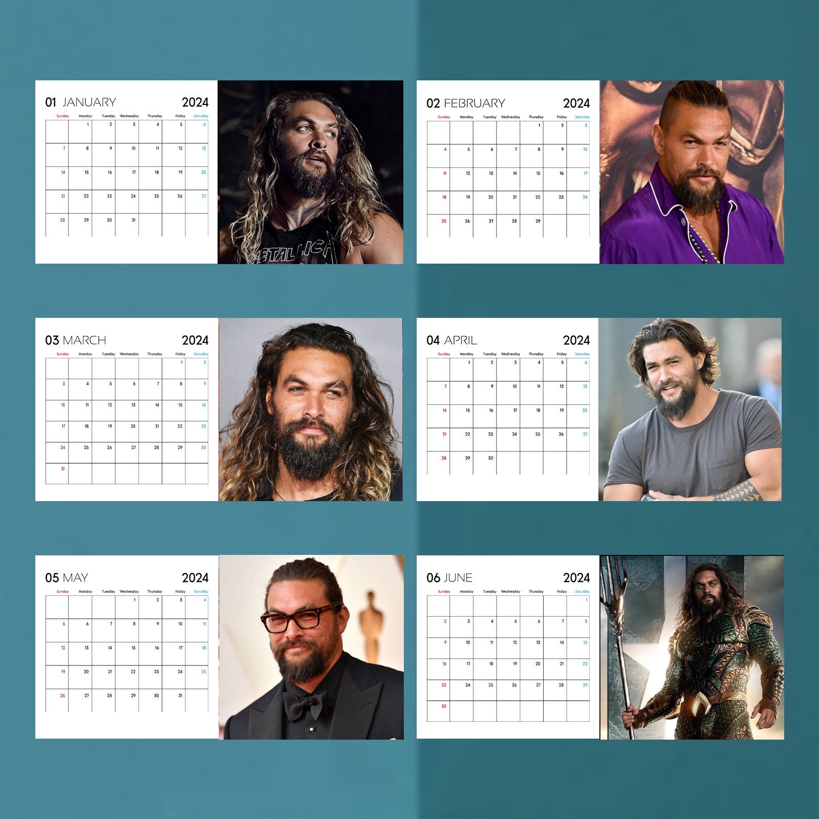 Jason Momoa Calendar 2024, Celeb Calendar, Jason Momoa 2024 Wall